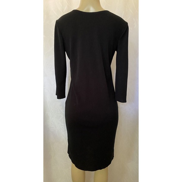 Ming Wang Dress Sheath Black 3/4 Sleeve V Neck Knit Acrylic Classic LBD … - Picture 5 of 7